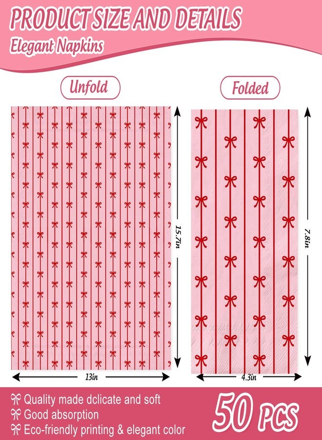 JarThenaAMCS 50Pcs Bow Guest Napkins Red Bowknot Disposable Napkins Pink Dinner Paper Napkins for Wedding Birthday Bridal Shower Table Party Supplies - Image 2